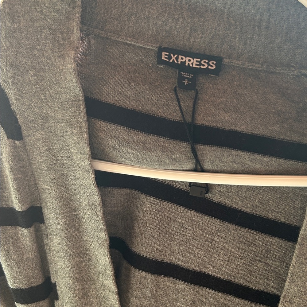 Express Women's Cardigan in Gray and Black Stripes